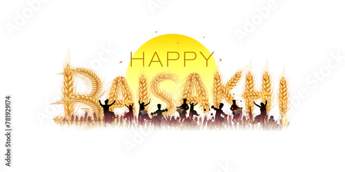 Happy Baisakhi 3d typography with wheat and Punjabi sikh festival Vector illustration.
