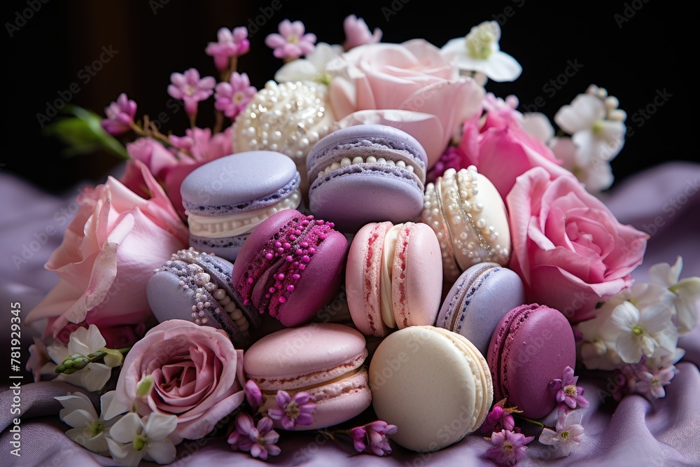 Fototapeta premium macaron with afternoon tea decorations professional advertising food photography