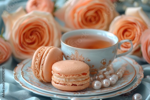 macaron with afternoon tea decorations professional advertising food photography photo