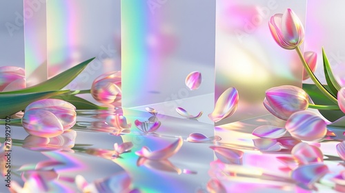 Iridescent Spring  Tulips and Prisms in Ethereal Light Display