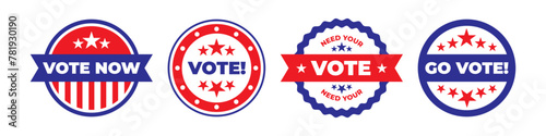 Vote bagdes set. Election sticker collection. Circle label voting sign. © Marina