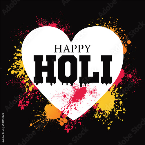 Happy Holi, colorful holi on splash in Hindi and English text, banner, poster, sticker, vector, illustration photo