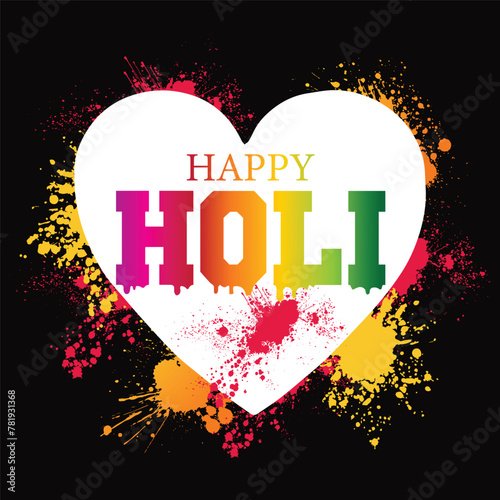 Happy Holi, colorful holi on splash in Hindi and English text, banner, poster, sticker, vector, illustration