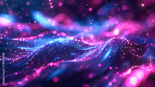 abstract background with pink blue glowing neon lines and bokeh lights Data transfer concept Digital wallpaper