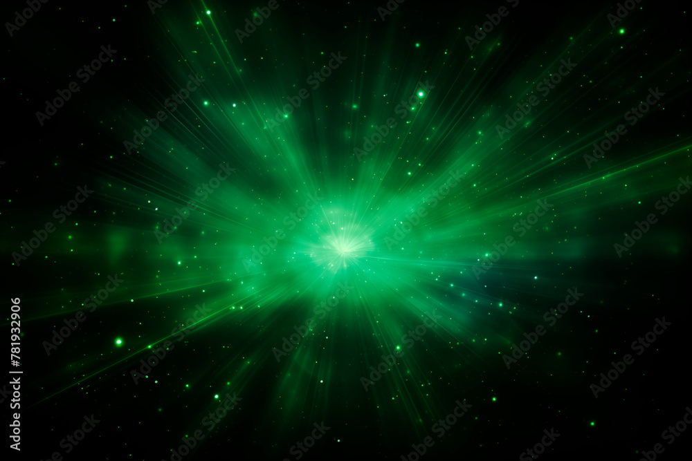 Naklejka premium Vibrant green light beams in an abstract burst pattern, symbolizing energy and modern aesthetics.