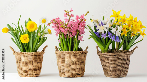 Spring Flowers in Wicker Baskets