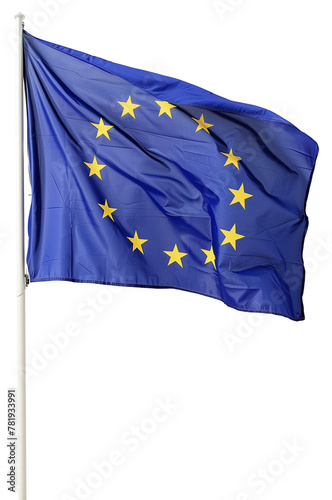 The flag of Europe flutter in the wind on its respective flagpole