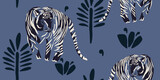 Tigers seamless pattern. Creative collage pattern. Fashionable template for design.
