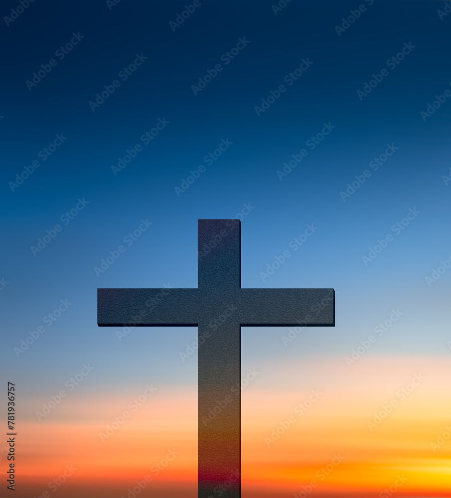 Cross Christian God Religion on Sunset Background, Jesus Church Worship Pray Catholic Grace Christ, Symbols Christ Love Holy Spiritual Hope Peach Victory Spirit Mditation Catholicism Crucifix Trush.