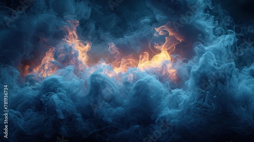 Blue smoke swirling against a dark  muted background.