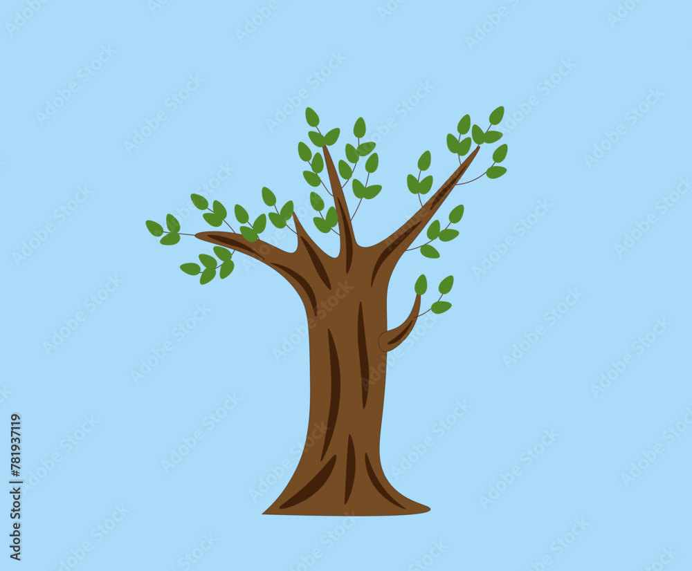 a tree with green leaves on a blue background a tree with green leaves on a blue background