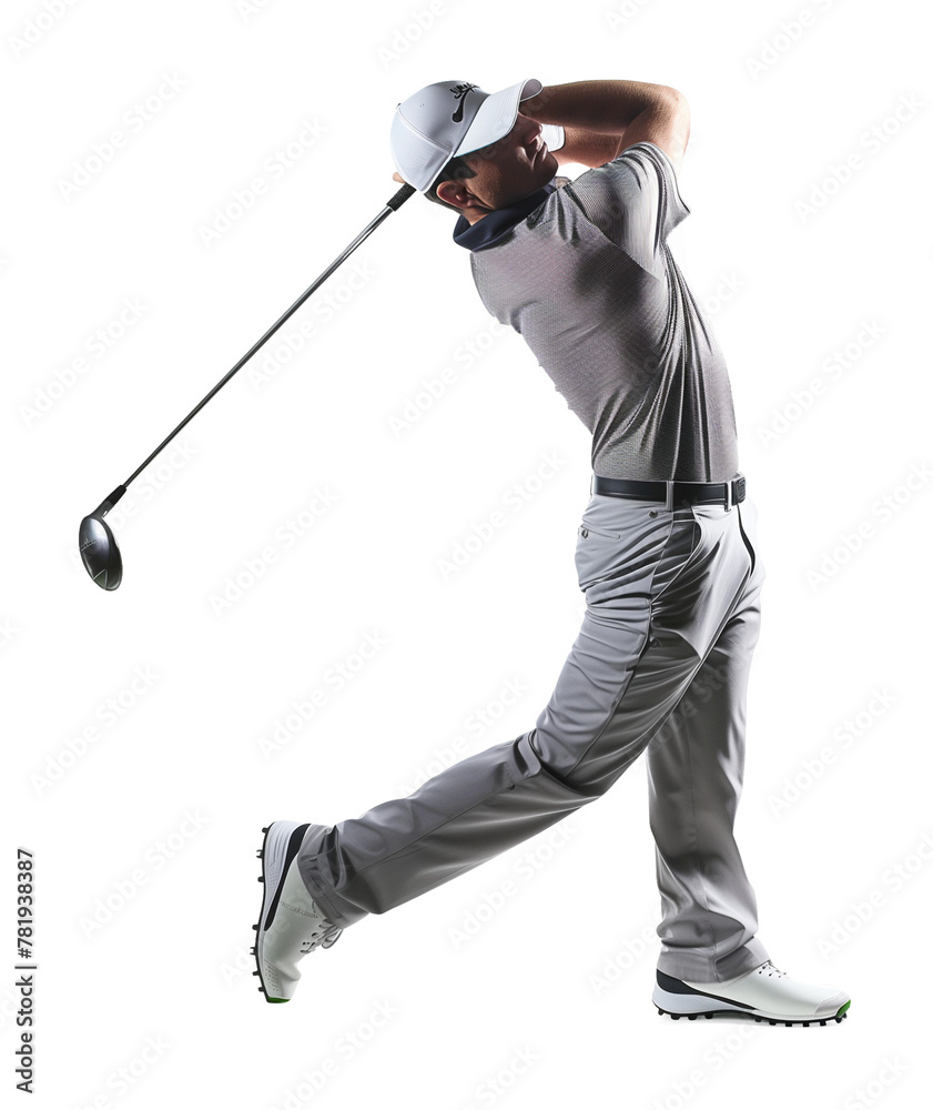 Obraz premium Golfer Golf Swing Isolated on Transparent Background 