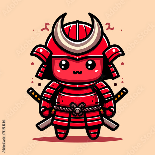 Cute Red Samurai in Action Pose