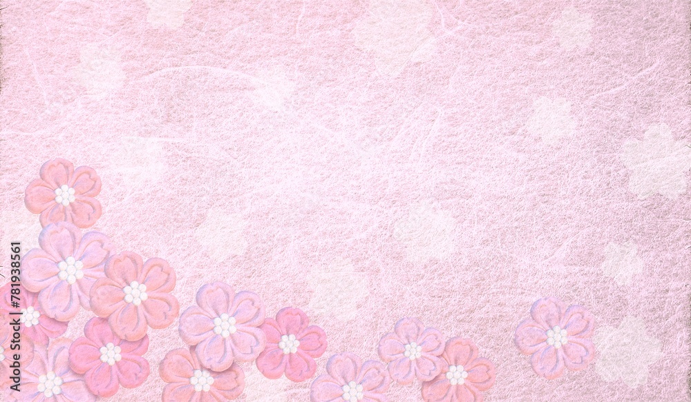 和紙に描かれた桜の花の背景素材