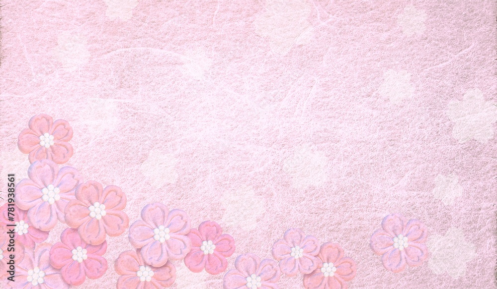 和紙に描かれた桜の花の背景素材 和紙に描かれた桜の花の背景素材