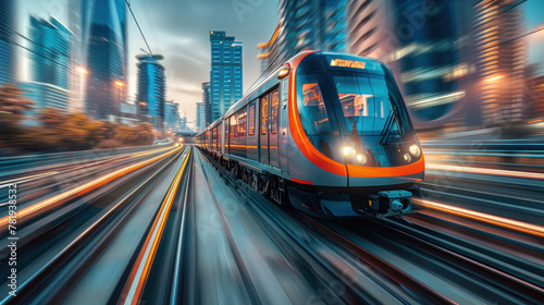 sky train overtaking, utilizing rear curtain sync for dynamic motion effect, editorial photography photo