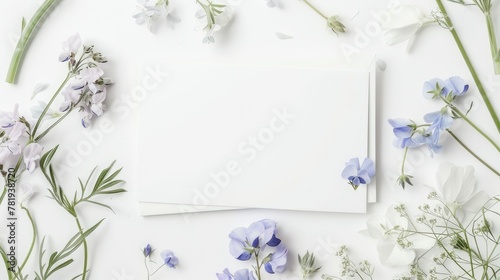 Spring Inspiration Flat Lay with Blank Paper and Fresh Flowers