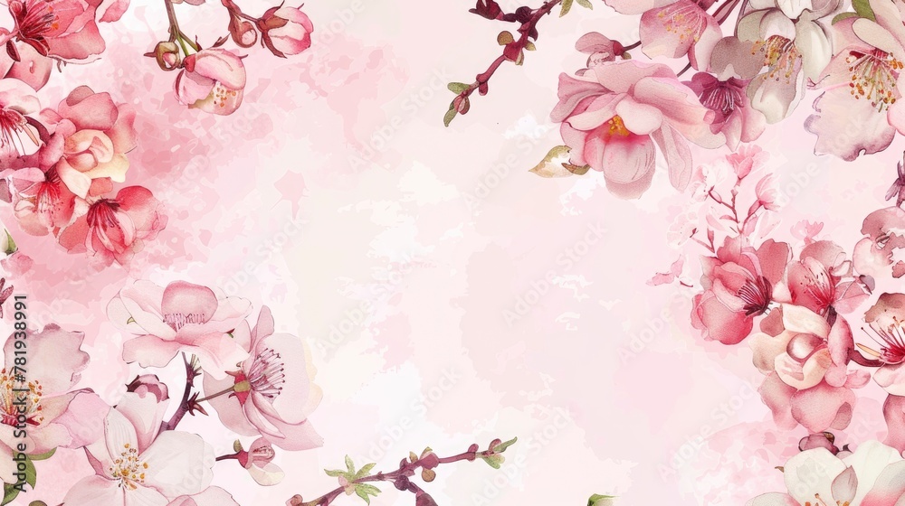 Delicate Pink Flowers on Light Floral Background
