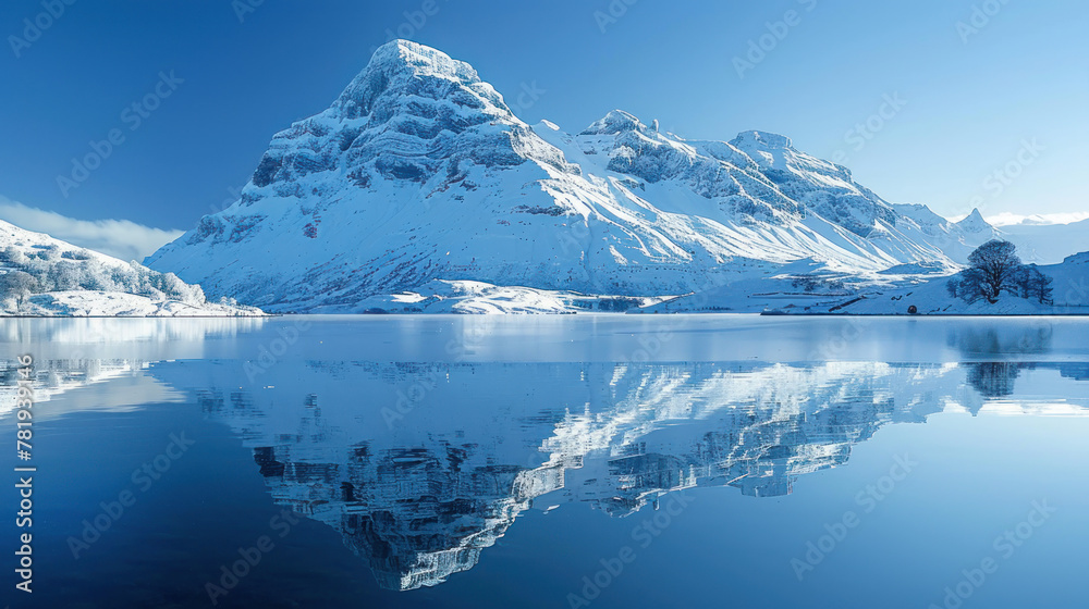 Fototapeta premium Snow covered Mountain reflecting in a calm lake