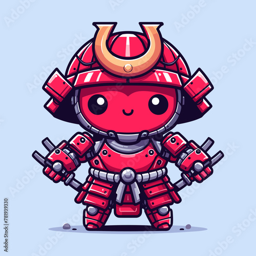 Smiling Red Armored Samurai Ready to Fight