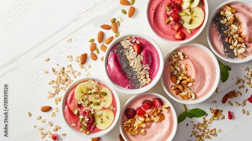 Colorful Assortment of Healthy Fruit Smoothie Bowls