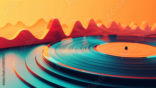 3d illustration of a vinyl record spinning on a turntable with a glowing orange background.