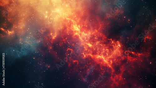 A beautiful space nebula with bright red and yellow colors.