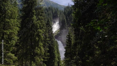 Krimml Waterfalls in the middle of the forest, Tirol, Austria. 4K