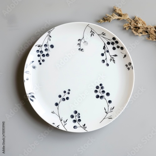 Decorative Plate with Black Berries Design

