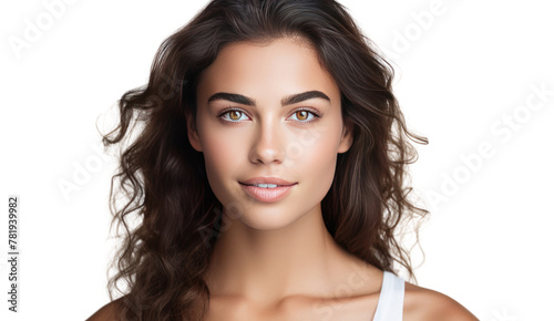 Woman with beautiful face isolated on transparent and white background.PNG image.