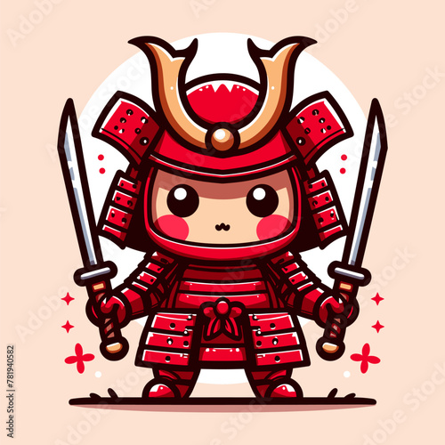 Whimsical Red Samurai Journey