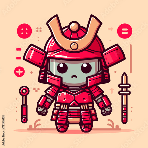 Mini Red Robot Samurai in Armor