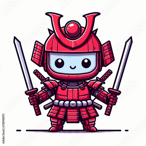 Brave Red Armored Samurai in Cute Armor