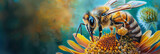 Painting from colored pencils, A bee sucking honey from a flower