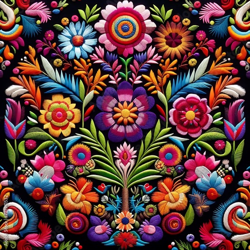seamless floral pattern Mexican embroidery