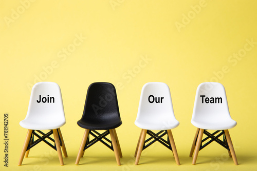 Row of chair with the word Join our Team. Recruitment Concept