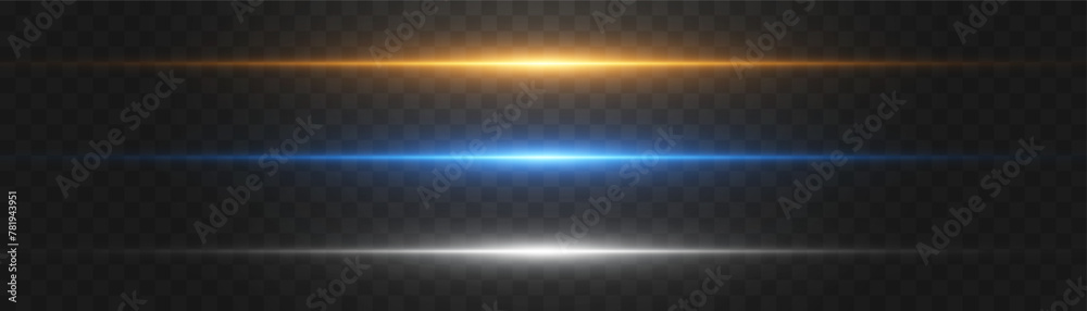 Abstract lights lines on png. Vector laser beams. Glowing streaks on dark background. Luminous neon lines isolated on trasparent backgound.
