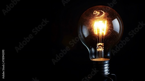 Idea concept with glowing light bulb on black background.