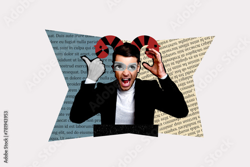 Fotografija Composite photo collage of crazy angry man shout cut eyes devil horns exorcism s
