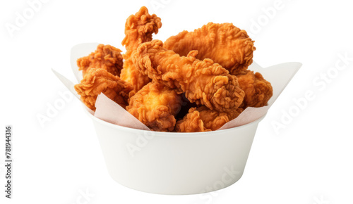 Fried chicken in paper bucket isolated on transparent and white background.PNG image.
