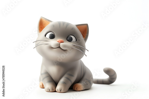 3d cute clay icon toy chartreux cat isolated on white background
