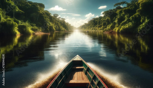 ボートから見た熱帯雨林の川の風景  © 鈴木 赳