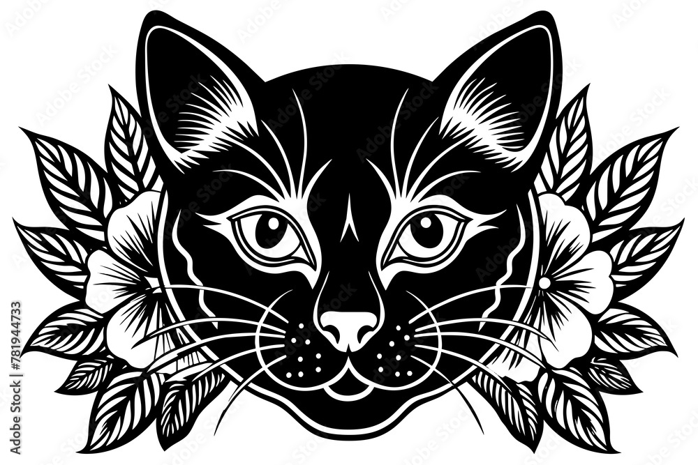 Obraz premium kawaii-vector-cat-head-with-superimposed-vector illustration