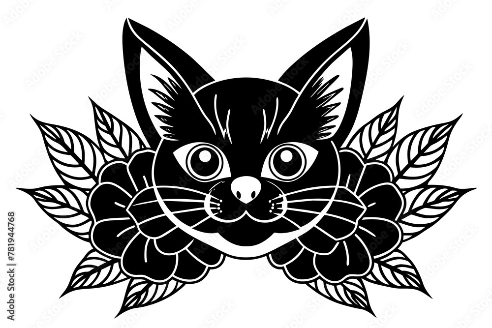 kawaii-vector-cat-head-with-superimposed-vector illustration
