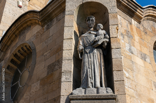 Statue in niche of Church of Our Lady of the Scapular (kosciol Matki Boskiej Szkaplerznej). Imielin, Poland.