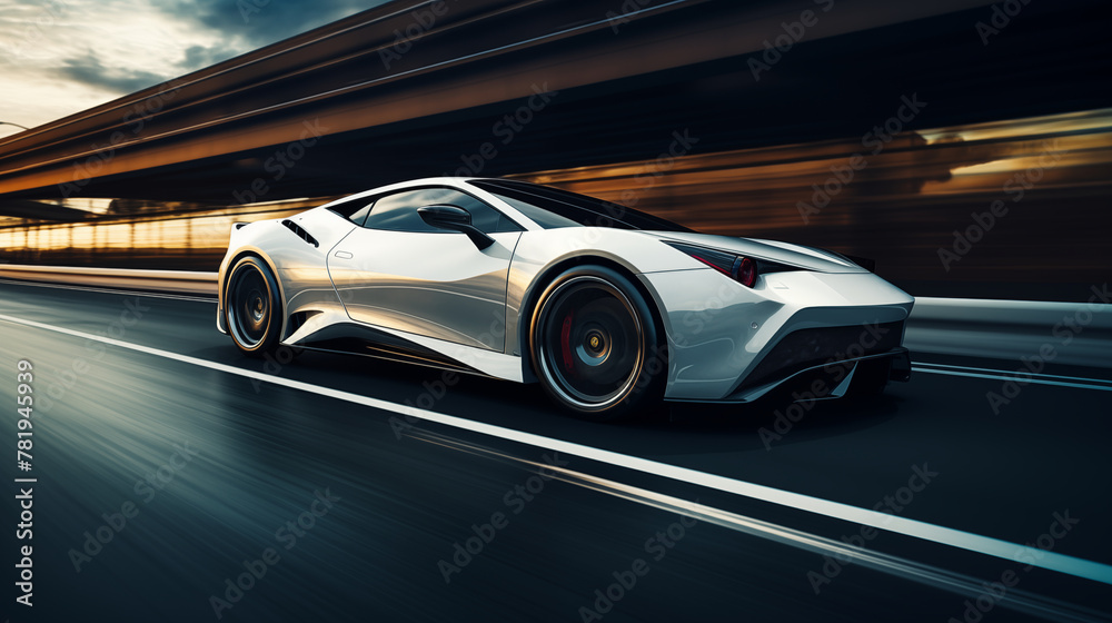 Autobahn Mirage: A white blur shimmers across the asphalt, a fleeting glimpse of a supercar's raw power.