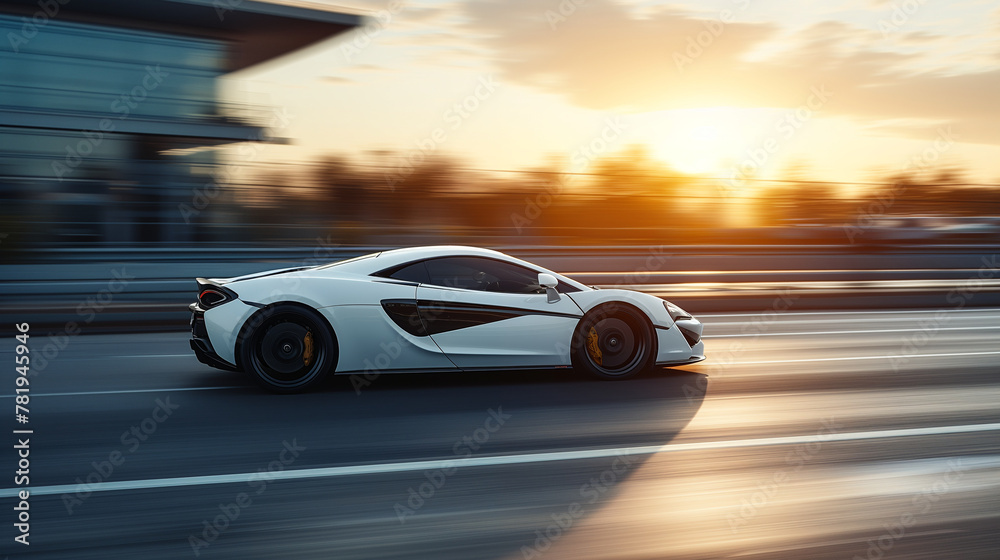White Lightning Strikes: A sidelong glance as a white supercar devours the Autobahn in a blur of exhilarating speed