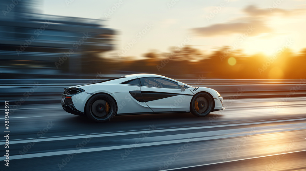 Autobahn Ballet: A white supercar dances across the highway, blurring the line between power and grace