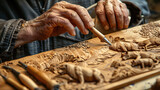 A woodcarver sculpting 