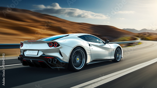 Autobahn Angel: A White Supercar Dances Across the Highway in a Blur of Grace © Phrygian